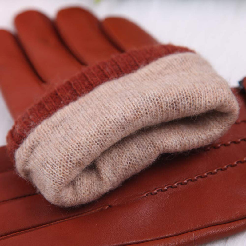 [Australia] - Mens Winter Cold Weather Warm Leather Driving Gloves for Men Wool/Cashmere Blend Cuff 8 Saddle Brown (Cashmere&wool Blend Lining) 