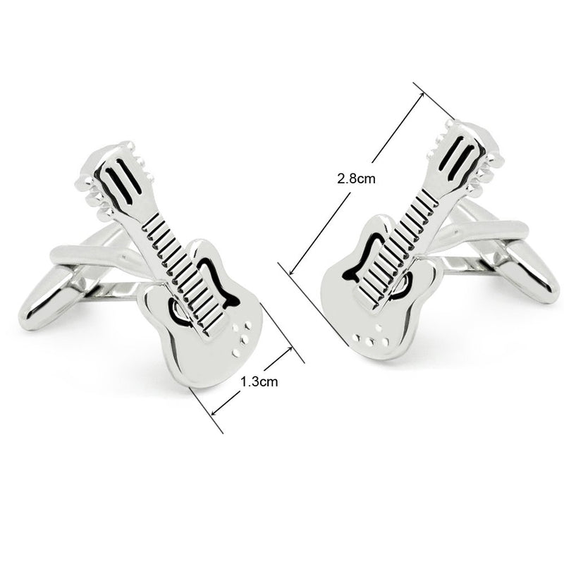 [Australia] - HONEY BEAR Guitar Cufflinks for Mens Steel Shirt Wedding Business Gift Silver 