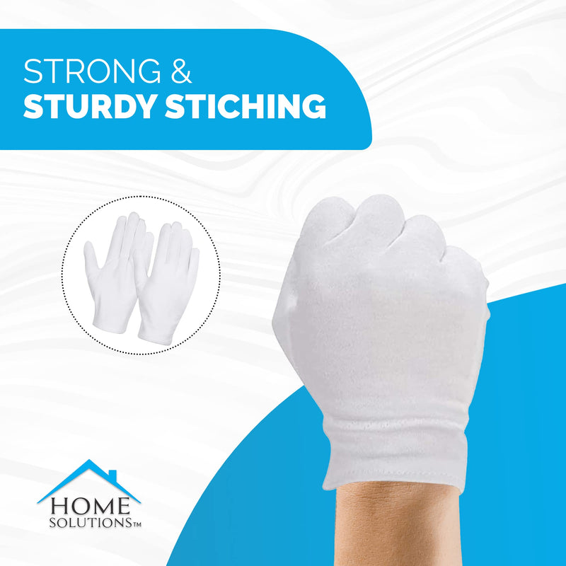 [Australia] - Home Solutions™ White Cotton Gloves for Eczema | 8 Pairs | Free Wash Bag | Hand Moisturising Gloves, White Cotton Gloves for Dry Hands, Eczema Gloves, White Gloves, Exfloitants Gloves 