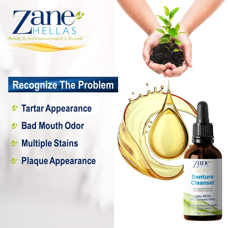 [Australia] - Zane Hellas Denture Cleaner. Oregano Oil Power. Ideal for Dentures, Retainers, Braces, Mouth Guards. Helps Remove Plaque, Tartar, Stains and Bad Odor. 100% Herbal Solution. 1 fl.oz.-30ml. 
