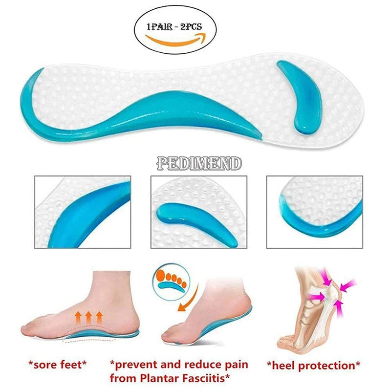 [Australia] - PEDIMEND Silicone Gel Arch Support Insoles (1PAIR) - Antiskid Flat Foot Correction Massage Shoe Pad - High Heel Pain Relief Gel Shoe Insoles - Unisex - Foot Care 2 