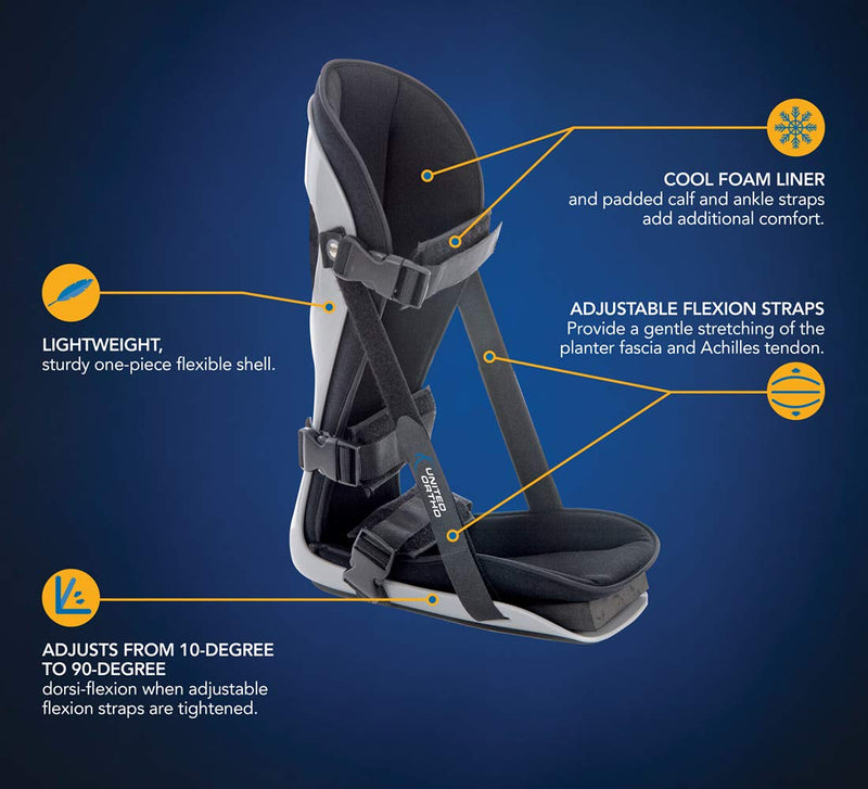 [Australia] - United Ortho Plantar Fasciitis Adjustable Leg Support Brace Fits Right or Left Foot for Soreness Relief, Foot Pain and Stretching, Small, Black 