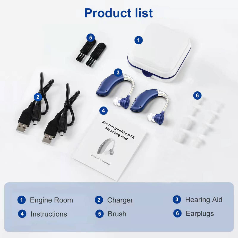 [Australia] - Rechargeable Hearing Aid for Seniors, LIGINN Hearing Amplifier Aids, Sound Amplifier Device with Noise Cancelling,Digital Ear for Hearing Loss Tinnitus,Invisible Ear with Volume Control Blue 