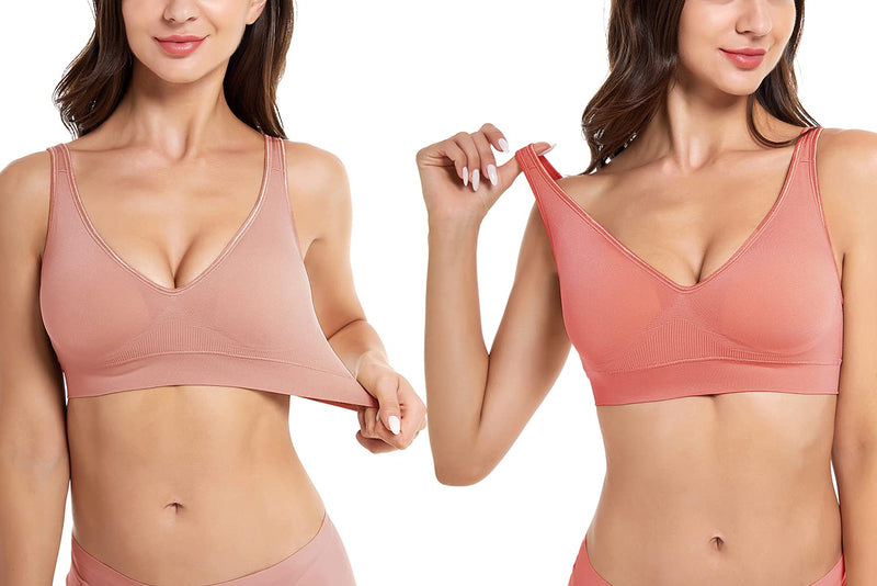 [Australia] - Comfyin Wireless Bras for Women Non Wired Seamless Bras with Removable Pads 3 Pack Pink+blue+orange L 