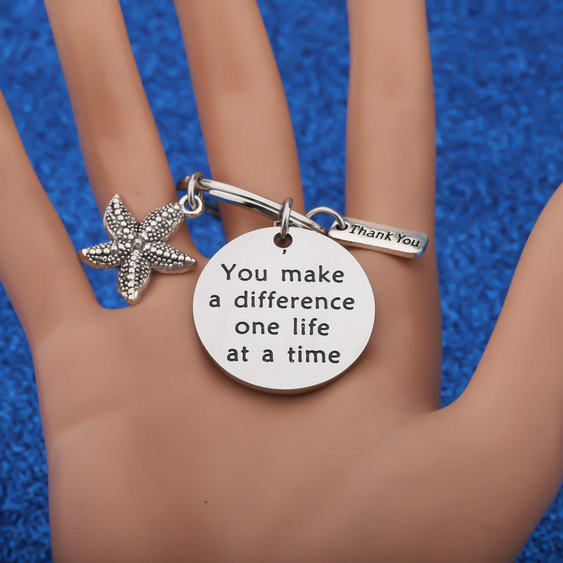 [Australia] - WUSUANED Thank You Gift Make A Difference One Life at A Time Starfish Keychain Sea Star Jewelry for Social Worker Nurse Volunteer you make a difference one life at a time keychain 