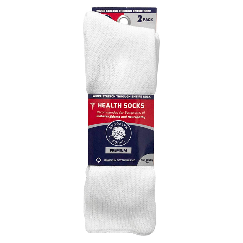 [Australia] - 2 Pairs of Extra Wide Diabetic Socks, Mid/Over The Calf Medical Swollen Feet Socks (White) White - 2 Pairs 
