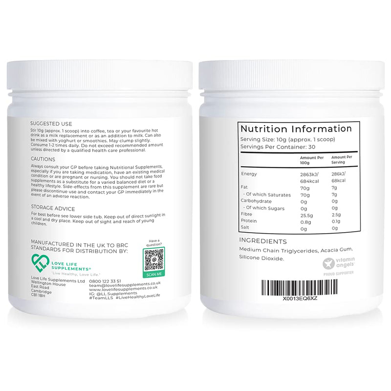 [Australia] - Coconut MCT Powder by LLS | 300g - 30 Servings | MCT Oil Powder High in Healthy Fats and Fibre | 0g Carbs | Perfect for Keto Diet | Completely Vegan | Love Life Supplements 