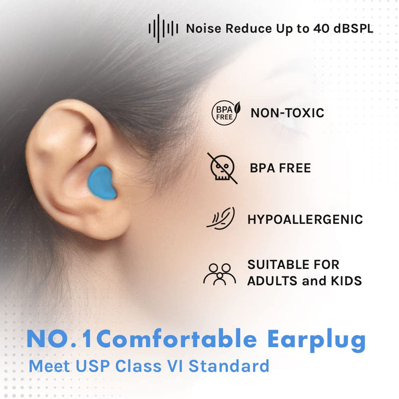 [Australia] - Ear Plugs for Sleeping, Acousdea Reusable Moldable Silicone Ear Plugs, Waterproof, Suitable for Snoring, Swimming, Working, Studying, Noise Cancelling up to 40 dBSPL, Blue with Carry Case, 1 Pair Pretty Blue 
