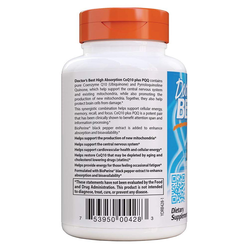 [Australia] - Doctor's Best High Absorption CoQ10 Plus PQQ, Gluten Free, Naturally Fermented, Vegan, Heart Health & Energy Production, 60 Veggie Caps 