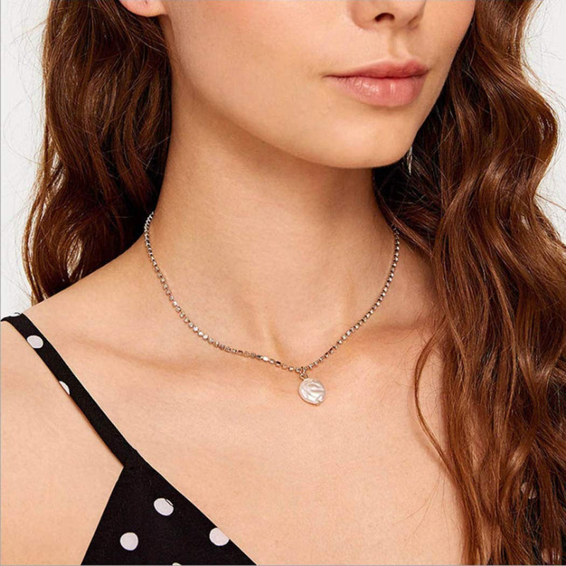 [Australia] - Ronglia Boho Pearl pendant Necklace Gold Rhinestone Choker Necklaces Chain Jewelry for Women and Girls 
