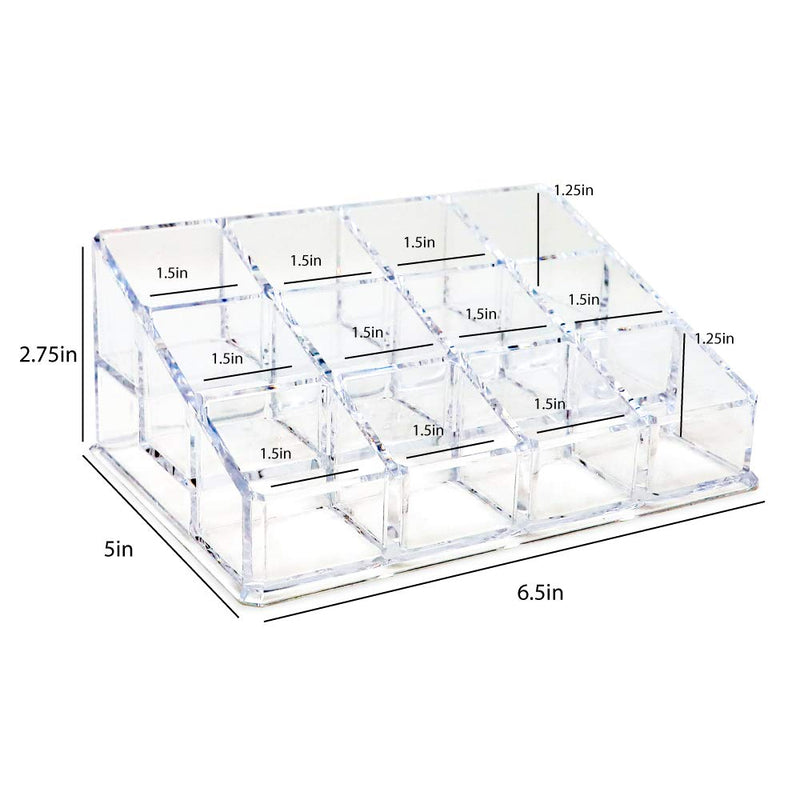 [Australia] - Isaac Jacobs Clear Acrylic 12 Compartment Nail Polish Holder, Organizer for Makeup, Essential Oils, Storage Solution, Rack Display (3 Rows (x4)) 3 Rows (x4) 