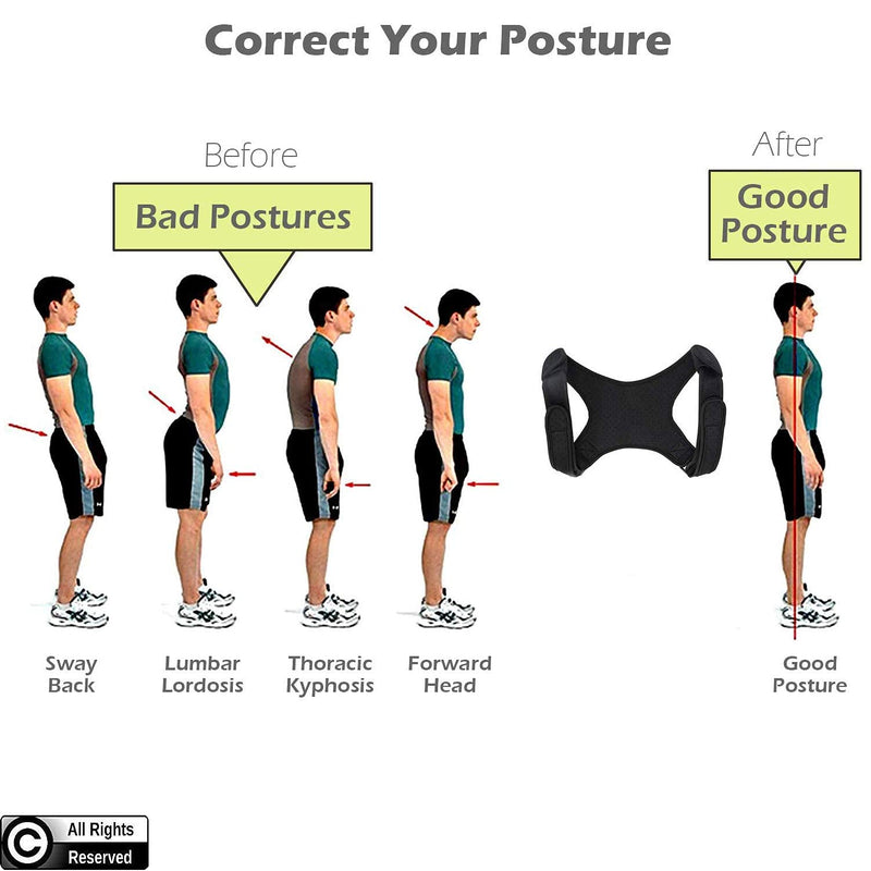 [Australia] - POAGL Posture Corrector For Men | Universal Fit Adjustable Upper Back Brace For Clavicle To Support Neck, Back and Shoulder Pain Relief Kyphosis Straightener Spine Support (Design Patented) Black 