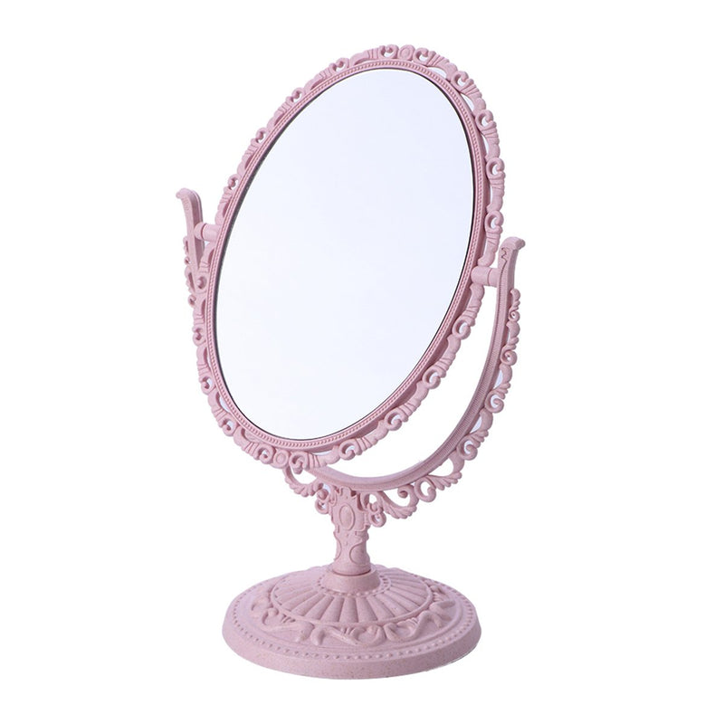 [Australia] - Frcolor 7-inch Elegant Double-Sided Cosmetic Mirror, Tabletop Swivel Mirror with Magnification (Oval, Pink) 