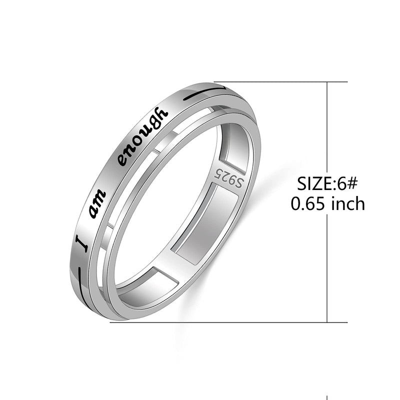 [Australia] - I am Enough Fidget Spinner Ring for Women 925 Sterling Silver Heart Beat Matching Engagement Promise Dainty Anxiety Rings, US Size 6-8 7 