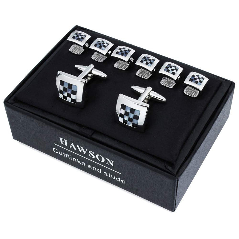 [Australia] - HAWSON Cufflinks and Studs for Men- Men Fashion Tuxedo Shirt Silver Cufflinks and Studs Set for Regular Weeding Business Accessories 40150 