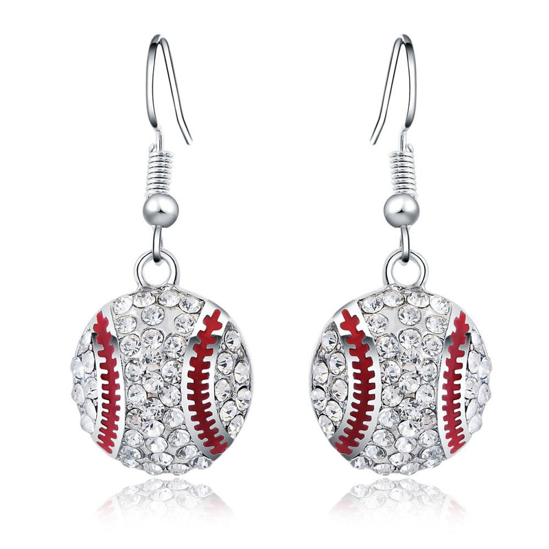 [Australia] - Feximzl Baseball Pendant Necklace & Dangle Earrings Jewelry Set Sport Clear Crystal Fashion Jewelry (Silver Earrings+Necklace) Silver Earrings+necklace 