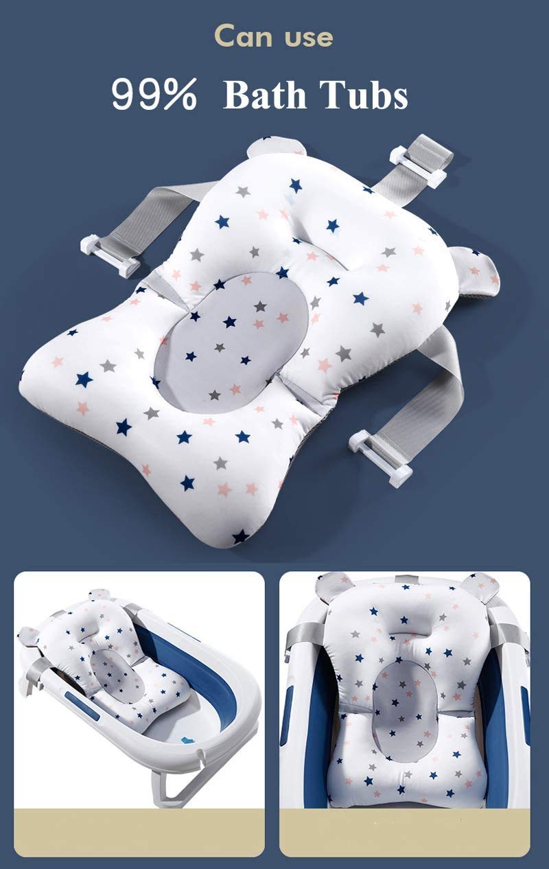 [Australia] - Baby Bath Cushion Pad Newborn Bath Bed Adjustable Baby Shower Mat Non-Slip Soft Mesh Padded Infant Bathtub Support Foldable Baby Bath Seat Back Body Pillow Infant Bather Floating Pad, 0-12 Months 