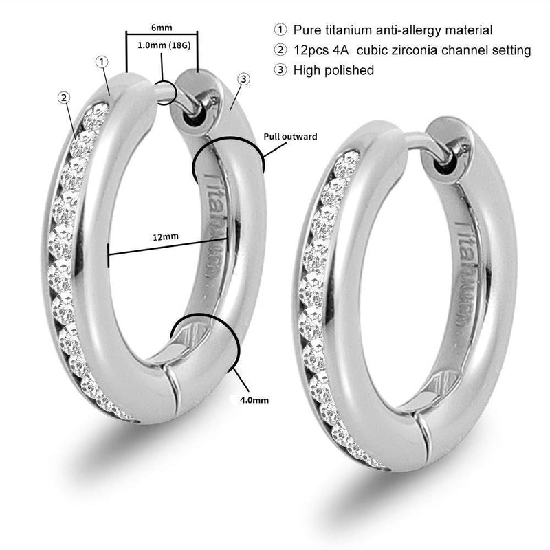 [Australia] - Titanium Earrings for Sensitive Ears, Titanium Hoop Earrings for Men Women, Hypoallergenic Titanium Huggies Earrings Silver 12 