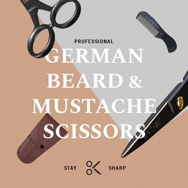 [Australia] - ONTAKI Beard Moustache Scissors 5" Professional German Steel with Comb Carrying Pouch Mustache Trimming - Hand Forged Bevel Edge Precision Men Facial Hair Grooming Kit All Body Hair Black 