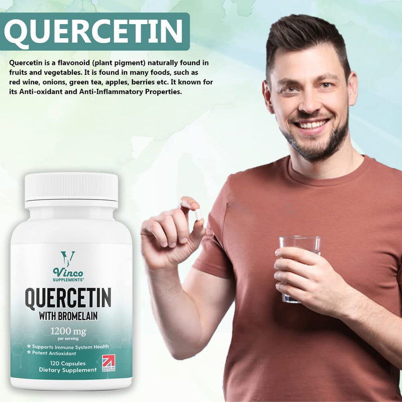 [Australia] - Vinco Quercetin with Bromelain Supplement - 1000mg Quercetin & 200mg Bromelain Per Serving � 120 High Strength Capsules - for Immune Support � Non-GMO & Gluten Free 