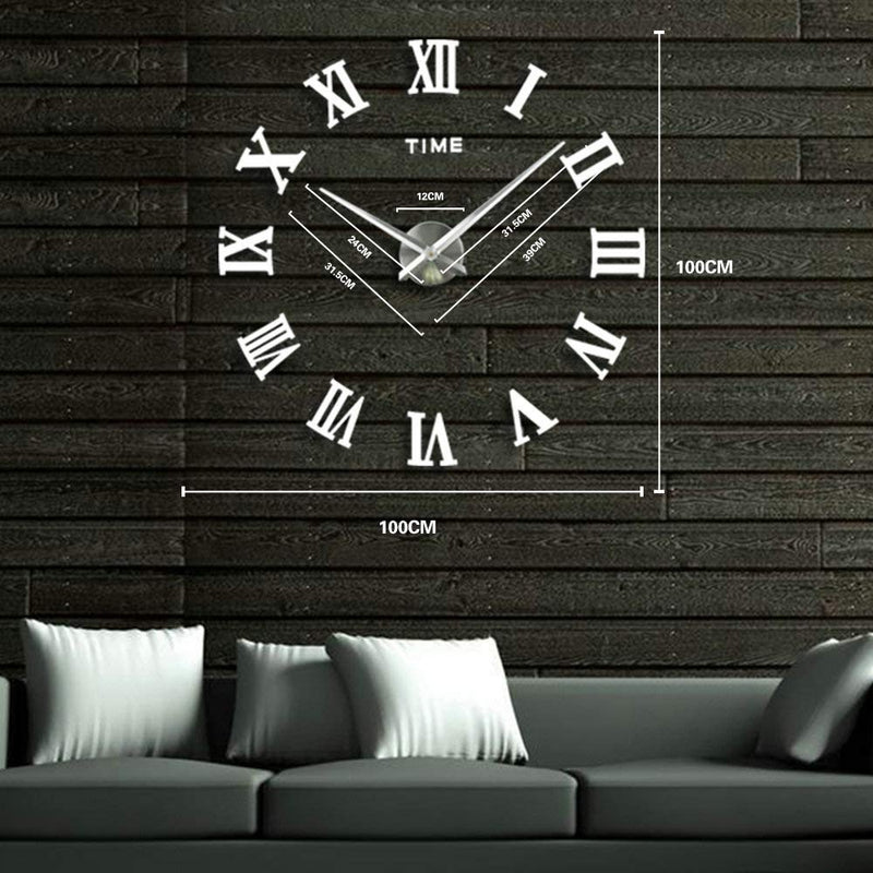 [Australia] - Timelike 3D DIY Wall Clock, 1M Modern Frameless Large 3D DIY Wall Clock Kit Decoration Home for Living Room Bedroom (Silver) Silver 