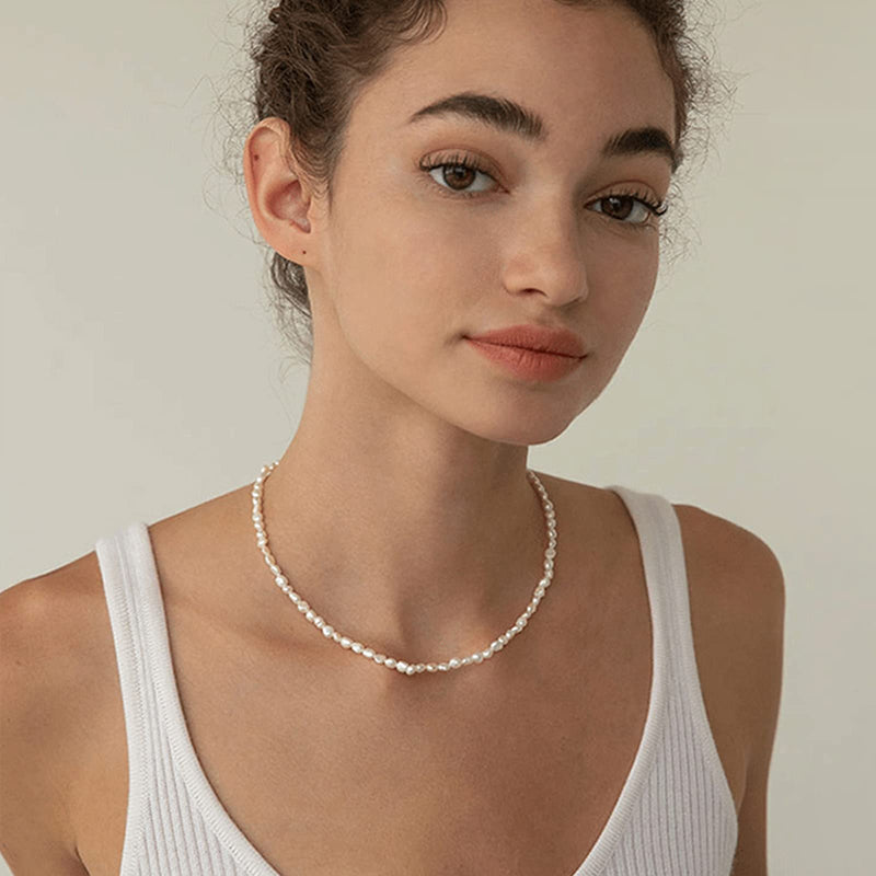 [Australia] - AllenCOCO Baroque Pearl Choker Necklace Strands Short Tiny Adjustable Chain Handmade Vintage Jewelry for Women 14.0 Inches Baroque Choker 