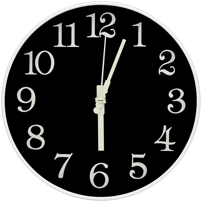 [Australia] - JoFomp Glow in The Dark Clock, 12" Non-Ticking Silent Luminous Wall Clock, Battery Operated Modern Quartz Clocks, Easy to Read for Home Kitchen Office Bedroom Black （style 2） 