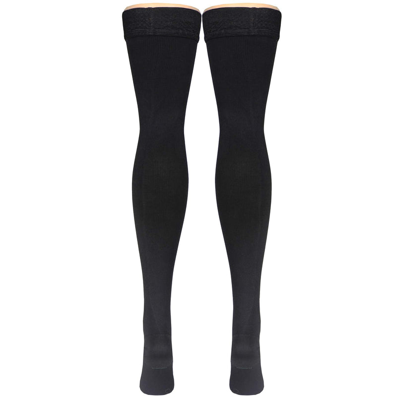 [Australia] - Truform Compression Socks, 20-30 mmHg, Men's Dress Socks, Thigh High Over Knee Length, Black, Large Large (1 Pair) 