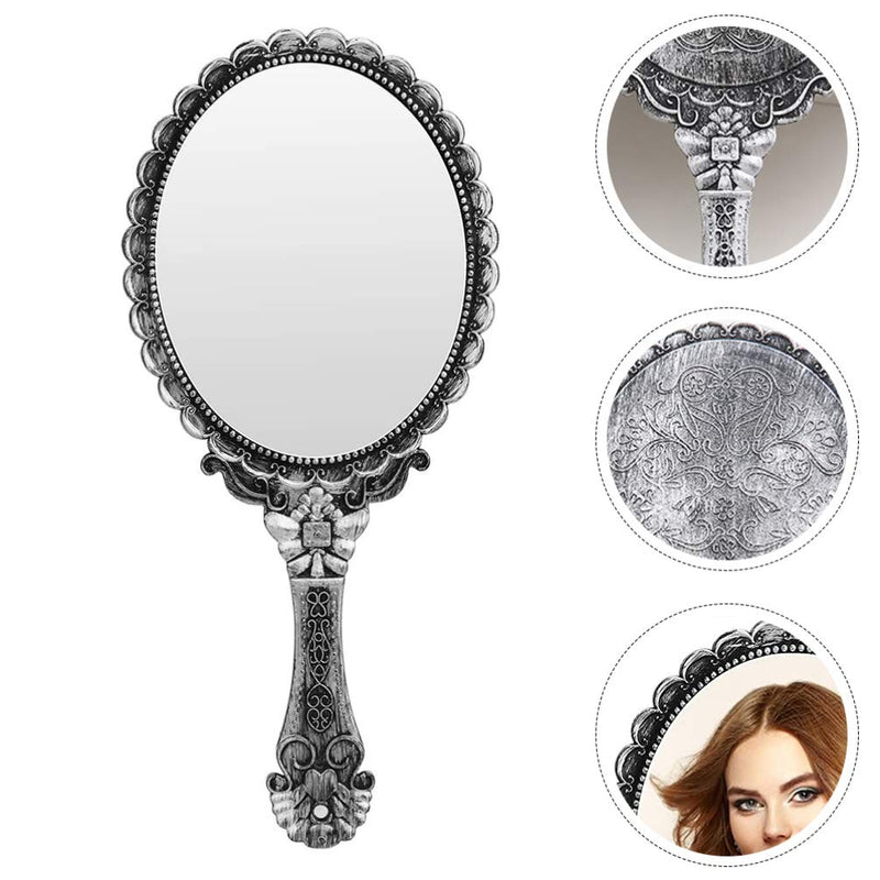 [Australia] - Minkissy Vintage Handheld Mirror Makeup Mirror Oval Embossed Flower Vanity Mirror Antique Travel Personal Cosmetic Mirror 
