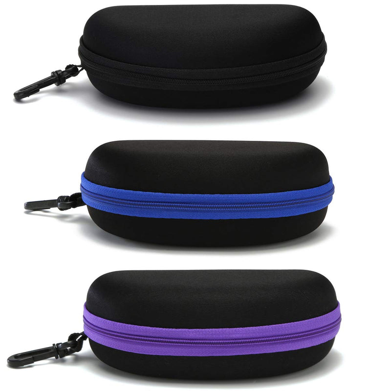 [Australia] - Sunglasses Case,(3 Pack) Portable Travel Zipper Eyeglasses Frame glasses Case Hook For Mens and womens Black,blue and Violet 