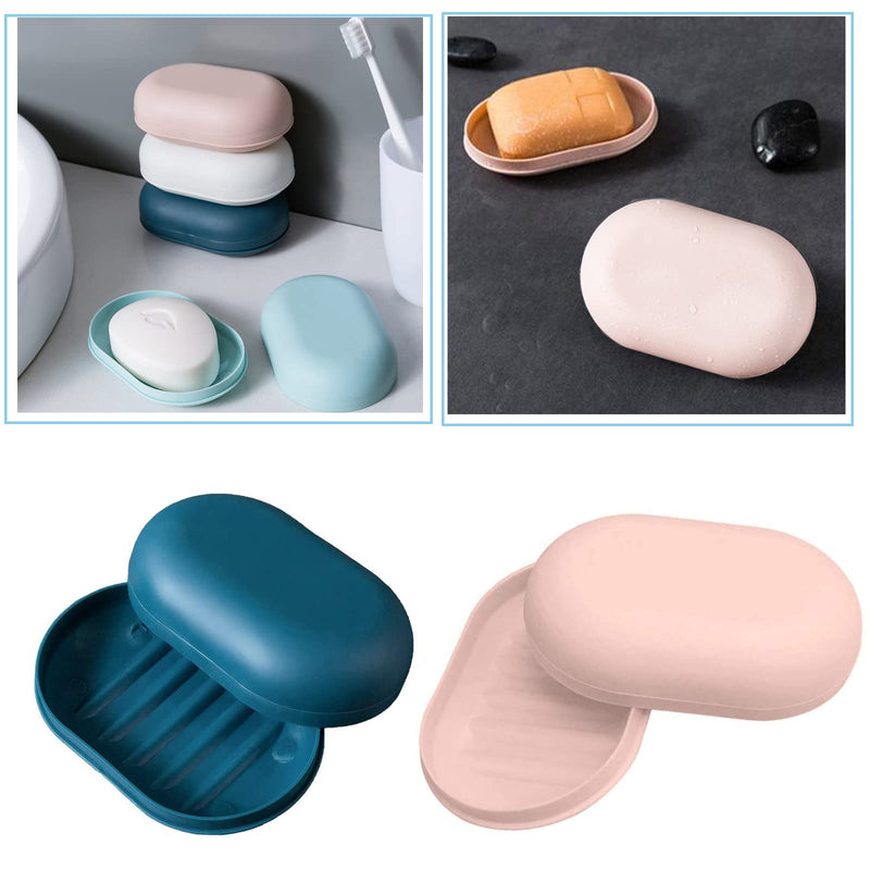 [Australia] - Soap Dish with Lid,2 PCS soap Dish,Travel Soap Box Container,Portable Shower Soap Box Perfect for Bathroom, Travel, Camp(Pink+dark blue) 3 