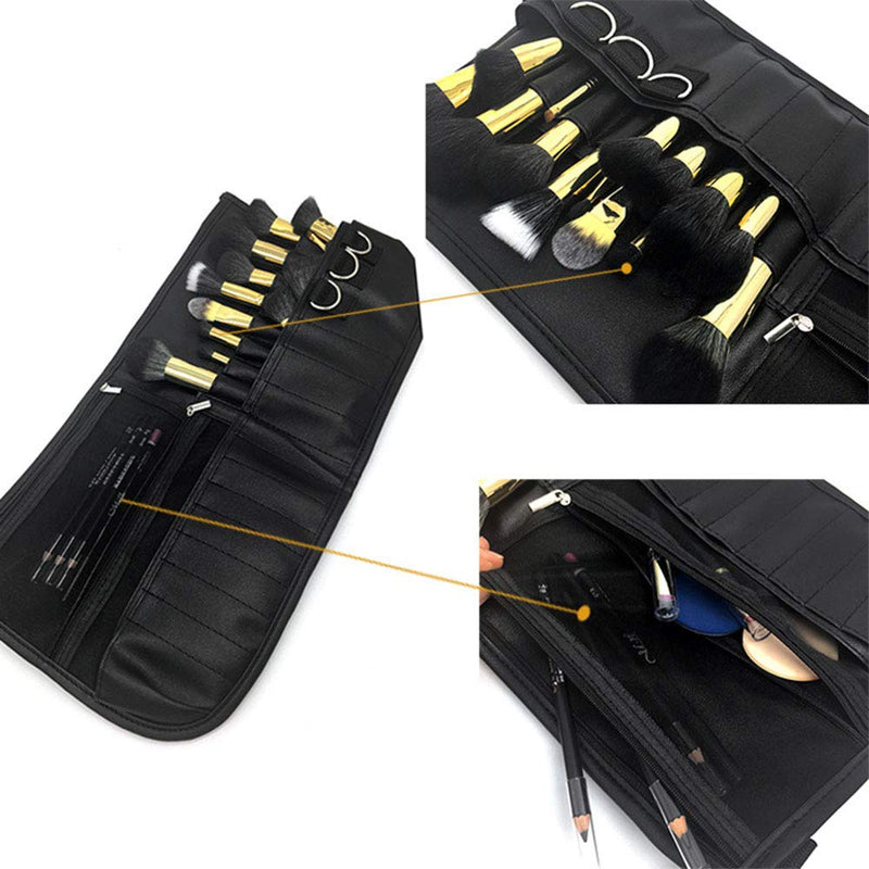 [Australia] - MSQ Makeup Brush Bag with Belt Multi Pocket Foldable Apron Pack Cosmetic Brush Pouch Holder Organizer with Adjustable Artist Belt Strap Best for Artist/Fashion Stylist(without brush) 