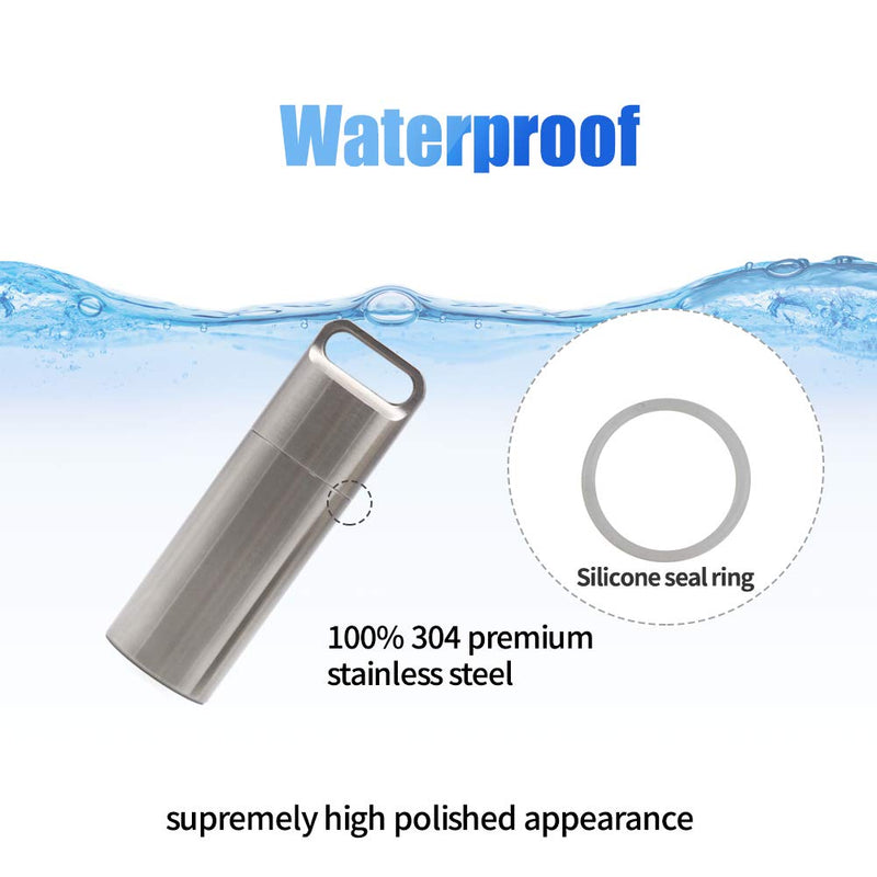 [Australia] - Waterproof Stainless Steel Pill Case Keychain, Durable Travel Pill Box Bottle Holder Tough for Men Purse Pocket Outdoor Emergency Kit Silver 