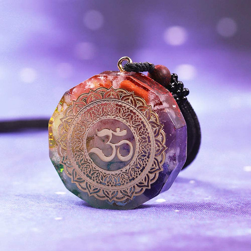 [Australia] - Orgonite Pendant Om Symbol Luminous Necklace Chakra Healing Energy Necklace Meditation Jewelry Handmade Professional 