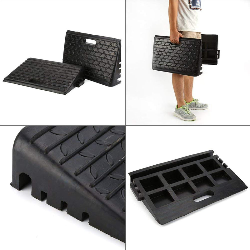 [Australia] - Heavy Duty Car Ramp, 2PCS Black Portable Rubber Kerb Ramps with Anti-Slip Treads for Car Scooter Caravan Wheelchair Disabled Access, 48.5 x 30 x 9.5cm 