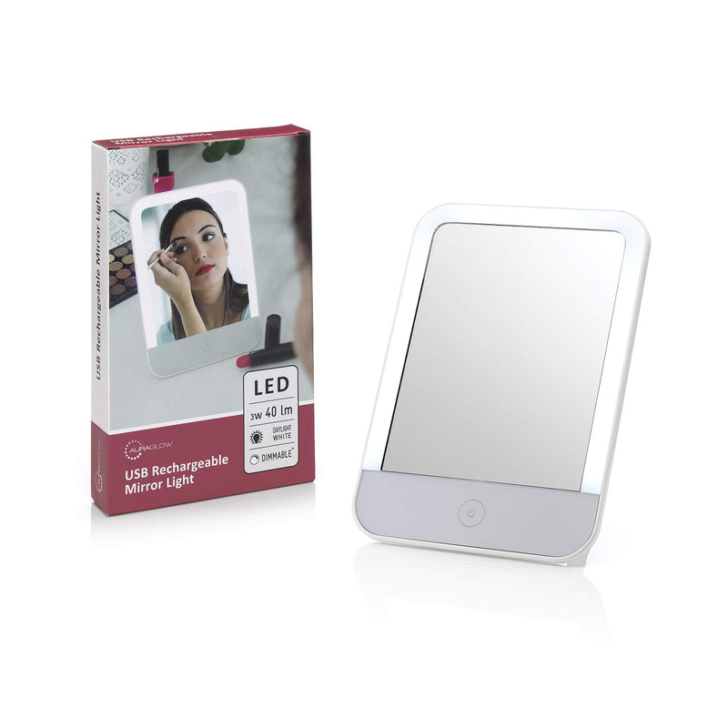 [Australia] - Auraglow Makeup Shaving Vanity Touch Screen LED Light Up Mirror, USB Rechargeable, Free Standing, Portable & Dimmable, Daylight White 