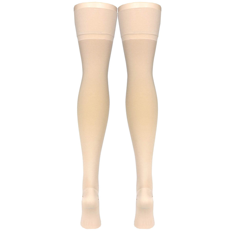 [Australia] - Truform 30-40 mmHg Compression Stockings for Men and Women, Thigh High Length, Closed Toe, Beige, Small 