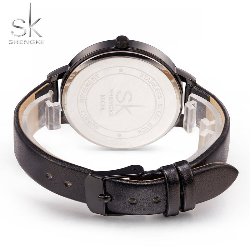 [Australia] - SHENGKE Women Watches Leather Band Decent Casual Geneva Waterproof Creative Ladies Watch reloj de Mujer K0039-Black 