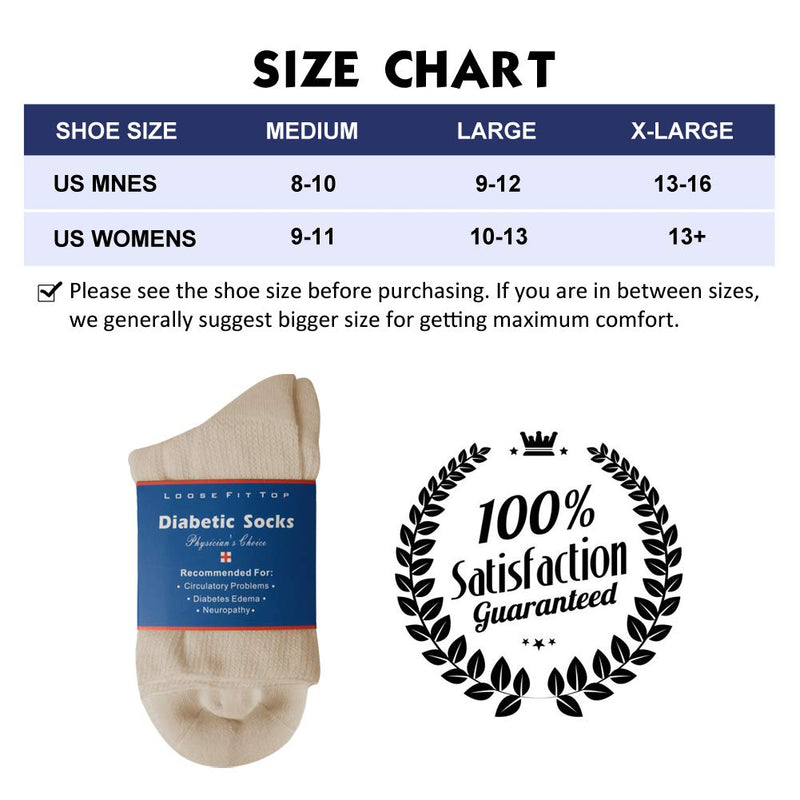 [Australia] - KitNSox Diabetic Crew Socks Mens Womens Cotton Seamless Cushion Non Binding Socks 1/3/6 Pack M/L/XL 6 Pack Beige Medium 