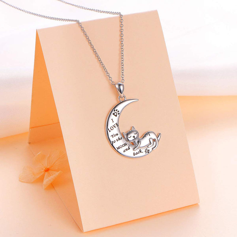 [Australia] - JZMSJF Crescent Moon Necklace 925 Sterling Silver Engraved I Love You to The Moon and Back Puppy Dog Cat Paw Cat Pendant 