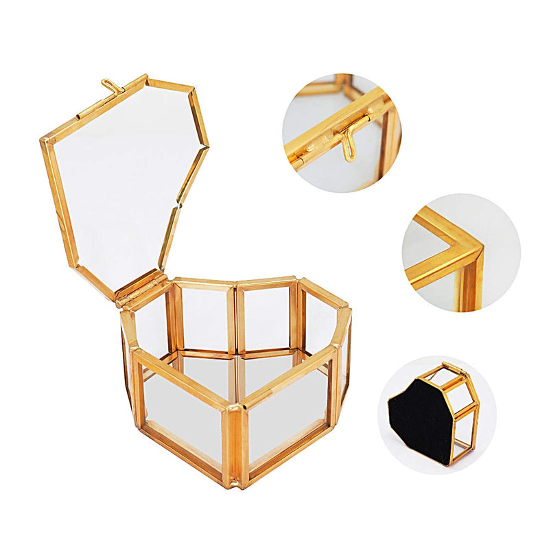 [Australia] - Gold Glass Jewelry Box Small, Handmade Heart-Shaped Wedding Decorative Box Ring Earring Storage Box for Desktop, Dresser, Bathroom and Home Decor 