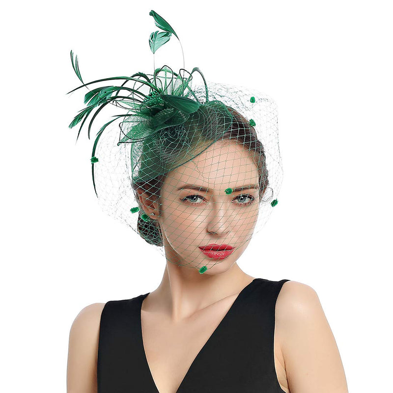 [Australia] - Women Fascinators Kentucky Derby Hair Clip Headband Wedding Tea Party Hat Mesh Feathers Hairband 4-green 
