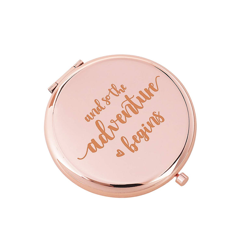 [Australia] - ElegantPark Graduation Gifts for Women Engraved Personal Adventure Begins Compact Mirror for Wedding Bridal Shower New Job Birthday Rose Gold Travel Makeup Mirror 