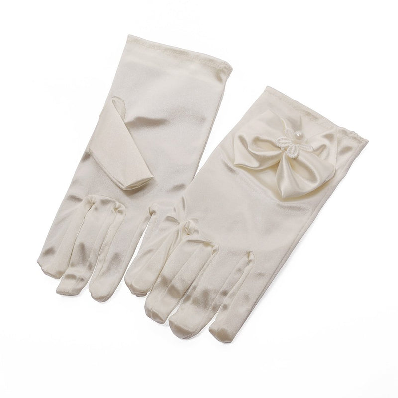 [Australia] - Lusiyu Girl Solid Child Size Wrist Length Formal Glove with Bow Cream White 