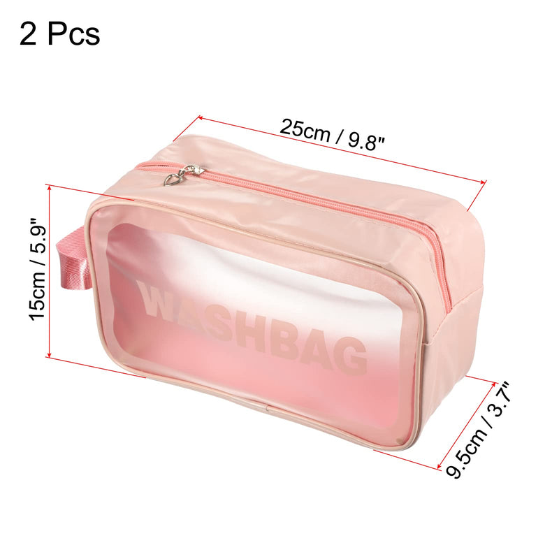 [Australia] - PATIKIL 5.9"x9.8"x3.7" Clear Toiletry Bag, 2 Pack PVC Makeup Bags Cosmetic Pouch with Zipper Handle for Travel Home Storage, Pink 