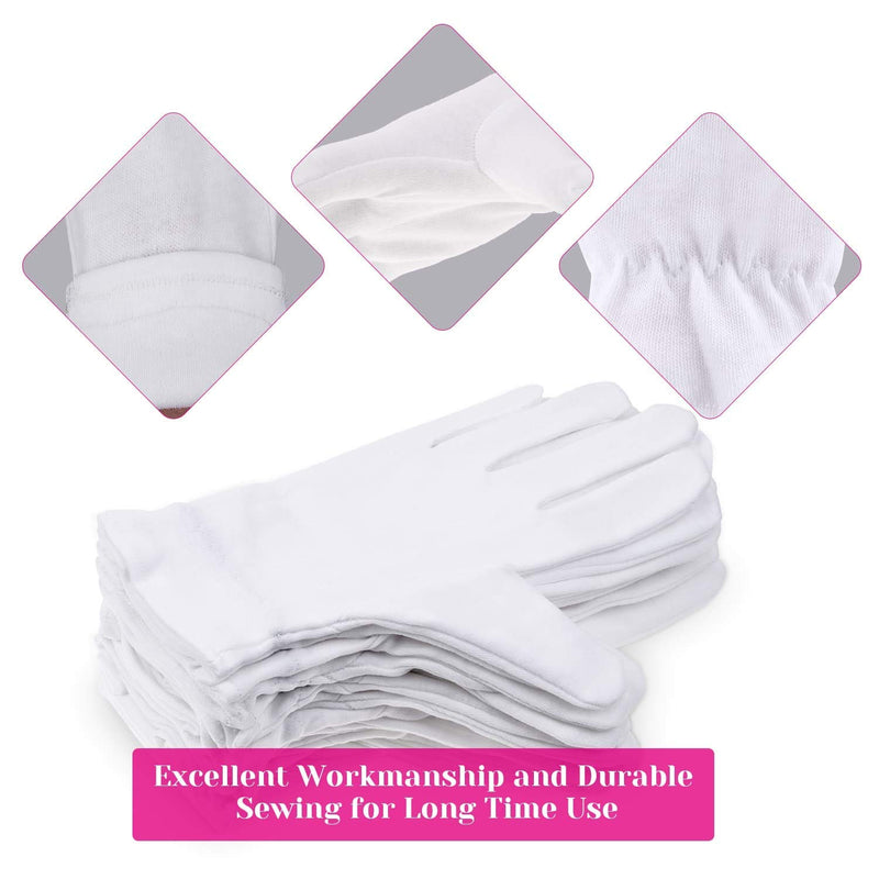 [Australia] - 100% Cotton Gloves for Eczema,10 Pairs White Cotton Moisturizing Gloves Over Night Bedtime | Cosmetic Inspection Premium Cloth Quality | Dry Sensitive Irritated Skin Spa Therapy Secure Wristband 10-Pairs 