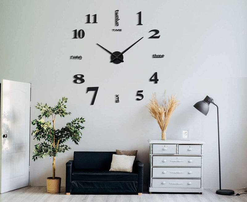 [Australia] - Aililife 3D DIY Wall Clock Decor Sticker Mirror Frameless Large DIY Wall Clock Kit for Home Living Room Bedroom Office Decoration (Black) Black 