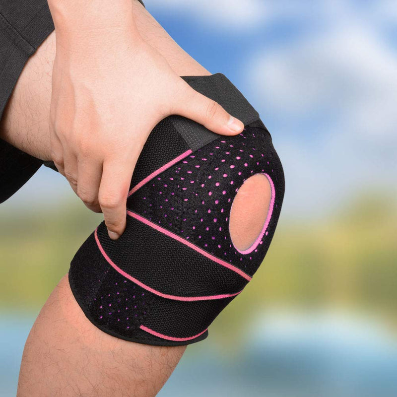 [Australia] - SupreGear Knee Brace, Adjustable Universal Knee Brace Patella Stabilizer Knee Pain Relief Patella Stabilizing Dual Compression Knee Sleeves with Hook Loop for Running Jumping Basketball Tennis, Pink 