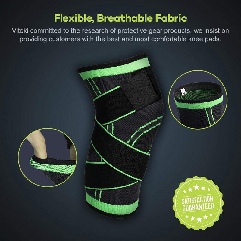 [Australia] - Vitoki Knee Brace for Women Men, 1 Pack Knee Compression Sleeve Knee Support for Sports Workout Weightlifting Basketball Green M 