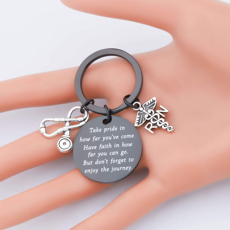 [Australia] - FUSTMW RN Nurse Keychain Gift RN Graduate Gifts Registered Nurse Gifts Medical Jewelry RN Charm Take Pride in How Far You Have Come Nurse Inspirational Gifts … Black 